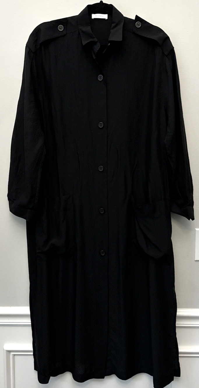 Anine Bing Shirt Dress Extra Small Black Button Down Silk Blend Long Oversized